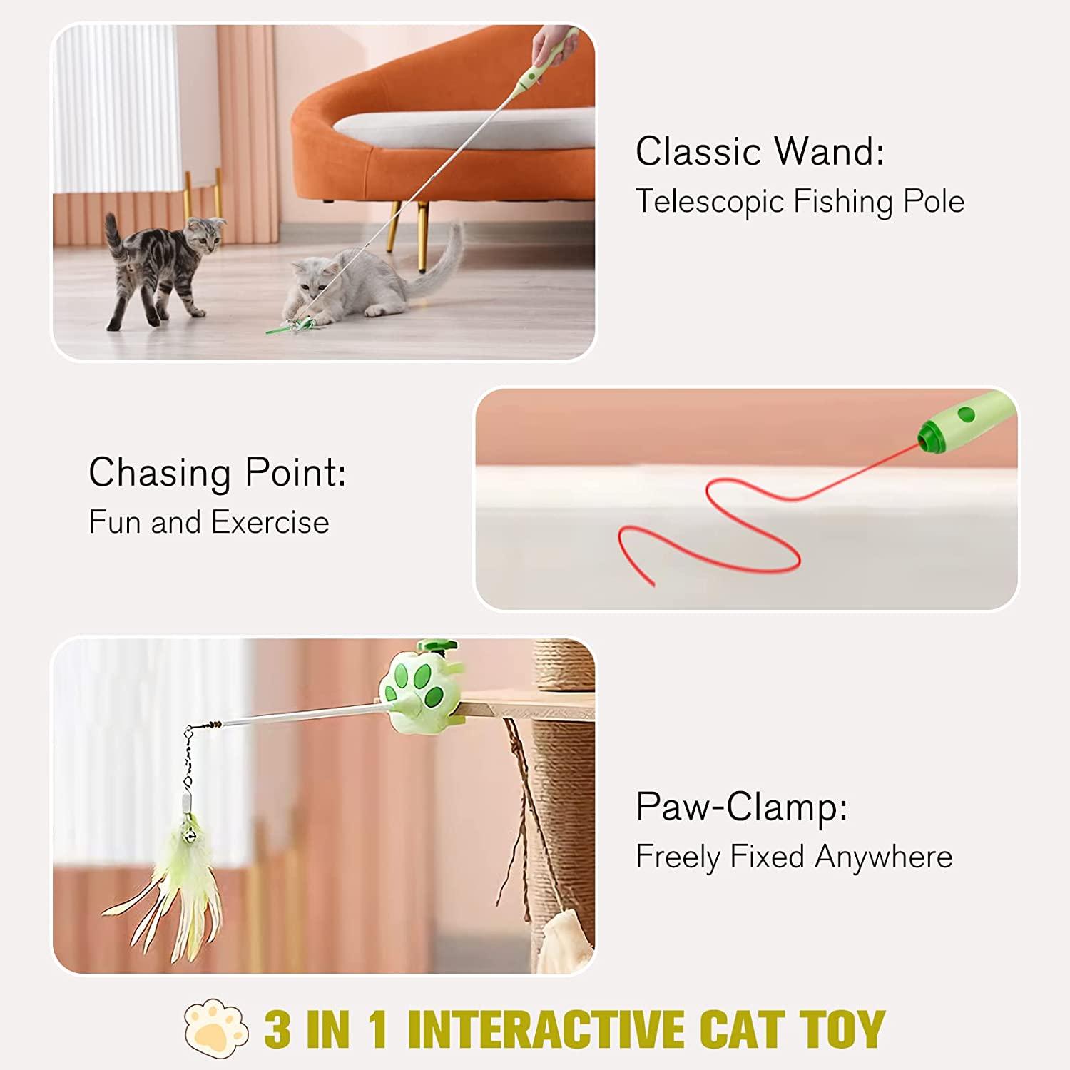 BEBOBLY 3-in-1 Retractable Cat Wand Toys for Indoor Cats