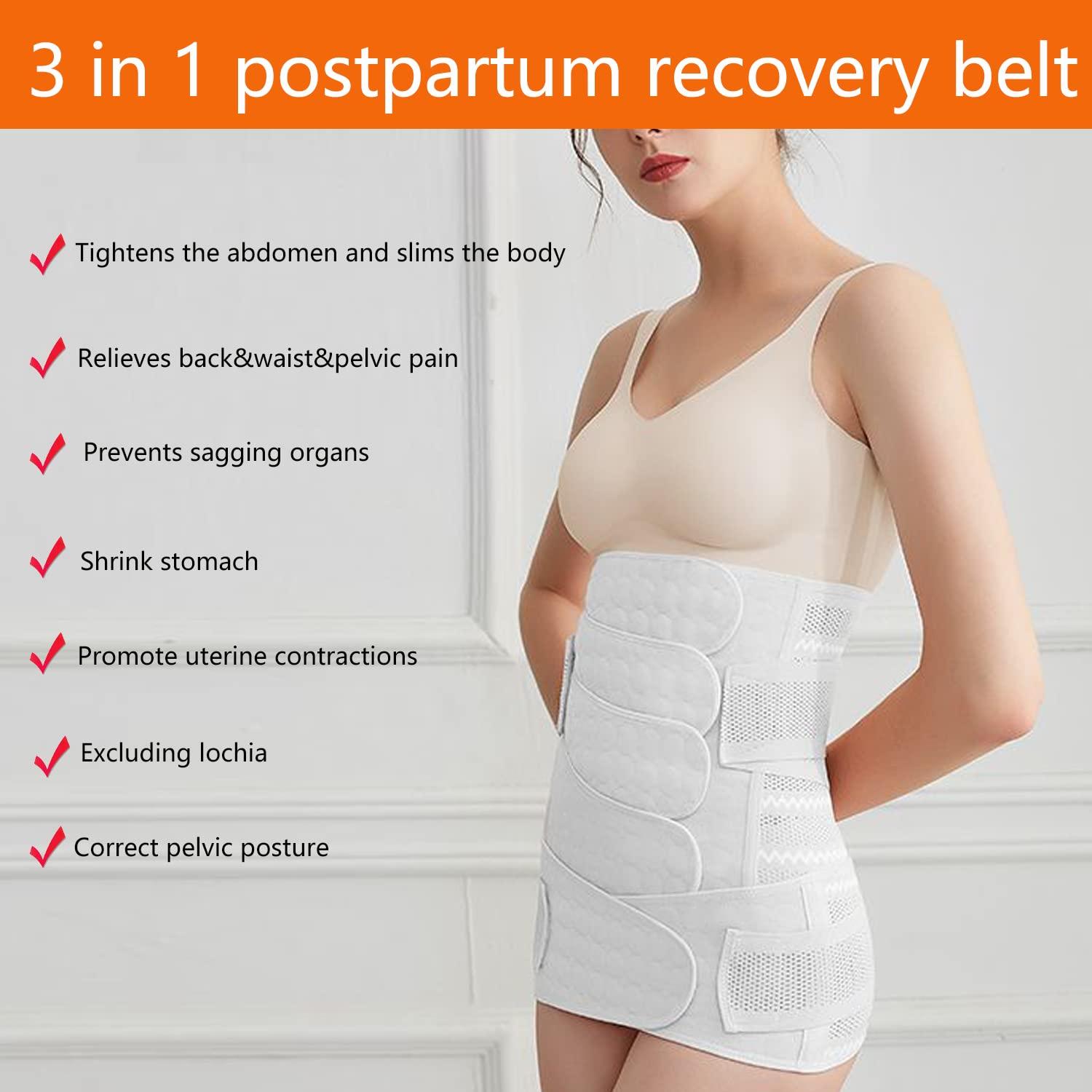 WANYI 4-patch Postpartum Belly Wrap with Pelvis Belt 2 in 1 C-Section  Recovery Belt No rolled Post Partum Support Recovery Belly/Waist/Pelvis Belt  for Normal Birth/Caesarean Section(Beige M) M Beige