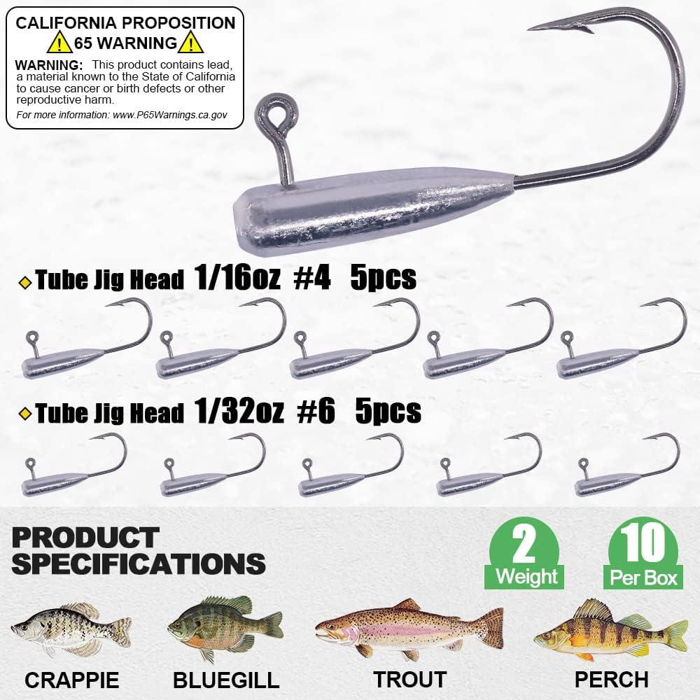 34Pcs Tube Baits Crappie Lures Jigs Heads Kit Tube Fishing Lures Soft Worm  Skirts Baits for Pan Fish Trout Bass Fishing Tackle