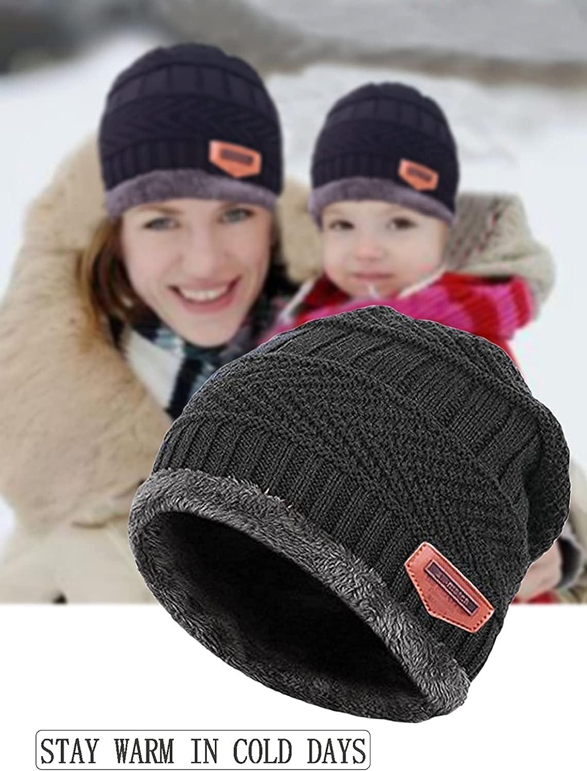 T WILKER 2Pcs Kids Winter Knitted Hats+Scarf Set Warm Fleece