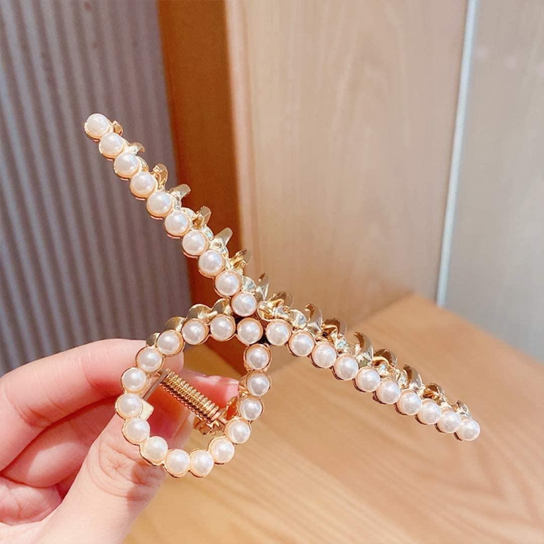Pearl Hair Claw Clips For Women, Strong Hold Hair Jaw Clips Nonslip  Threaded Metal Gold Claw Clips for Hair Styling Barrette Fashion Hair Clips
