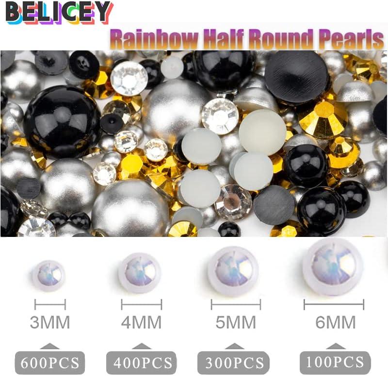 BELICEY 24000Pcs Flatback Half Pearls Pearls Rhinestone Kit Mixed Size  Color Resin Jelly Rhinestones for Crafts Bedazzling Non Hotfix Crystal Gems