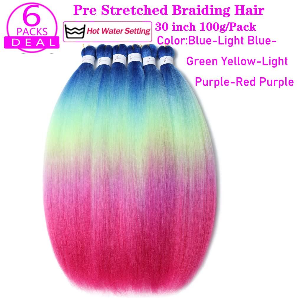 Green Yellow Red Braiding Hair Pre Stretched Braiding Colorful Braiding  Hair 1 Bundle 