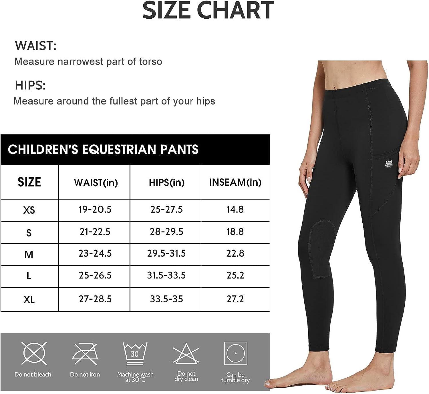 FitsT4 Girls Riding Pants Kids Horse Riding Equestrian Breeches Knee-Patch  Youth Schooling Tights Pockets Black Small