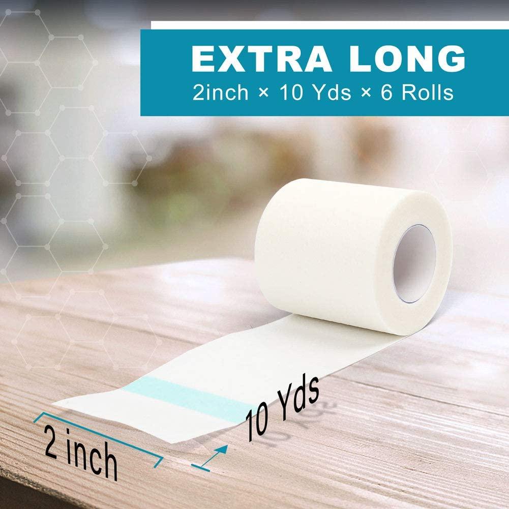 LotFancy Medical Tape, 6Rolls 2inch x 10Yards, Adhesive Hypoallergenic  Surgical Paper Tapes, Wound First Aid Tape, 2 Dispensers Included 2 Inch x  10 Yard (6 Pack + 2 Dispensers)