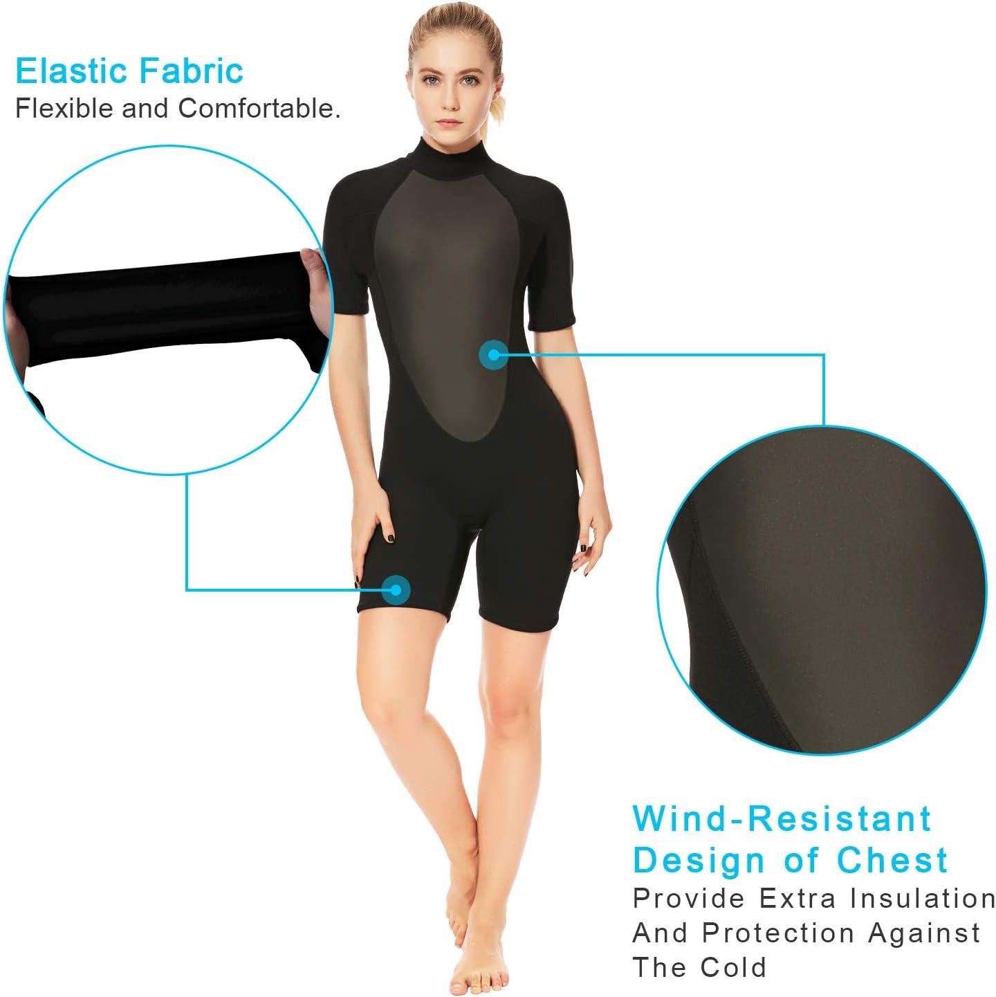  HIGI Flexel Full Wetsuit for Women,2mm Womens Wet Wuit Long  Sleeve Swimsuits for Women in Cold Water Thermal Surfing Wetsuit Women  Snorkeling Suit Scuba Swimsuit for Women black with pink, Large 