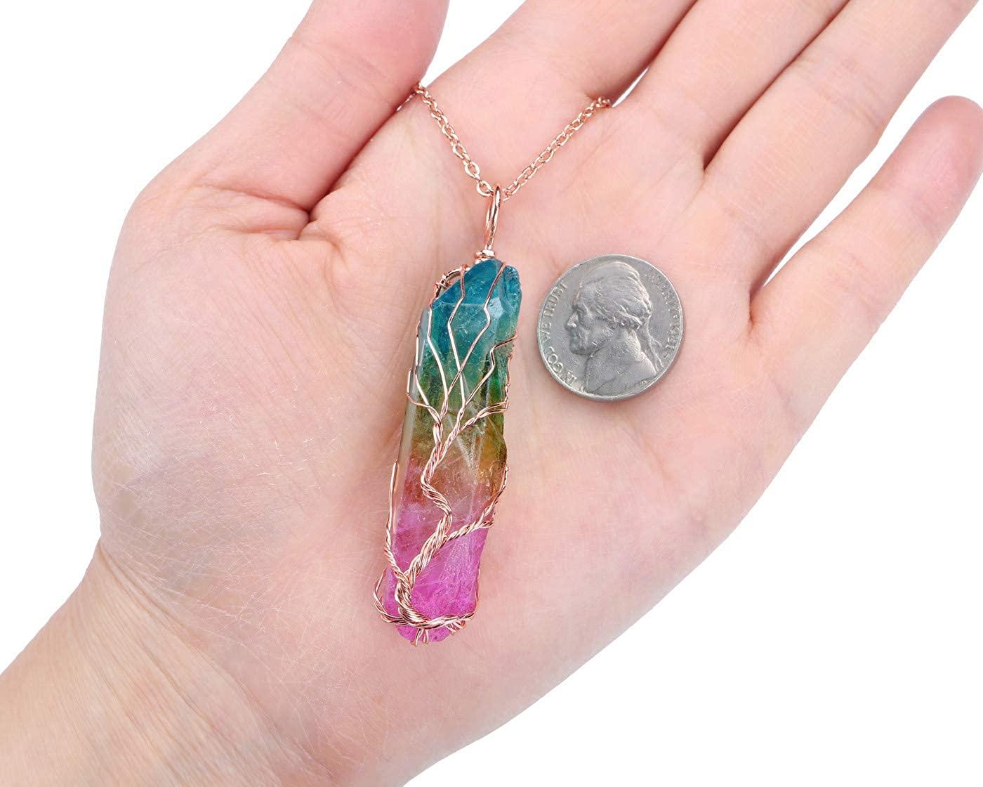  Natural Rainbow Gold Quartz Crystal Rock Stone Necklace,1PC  Healing Crystal Rock Birthstone Gold Plated Full Wire Wrap Gemstone Pendant  Necklace for Women, Shape Random (#A) : Clothing, Shoes & Jewelry