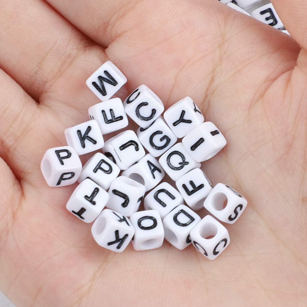 Quefe 1440pcs Acrylic Letter Beads White Cube Alphabet Beads Sorted Alphabet  Beads for Jewelry Making, Bracelets, Necklaces, Key Chains (6 x 6mm)  black&white cube