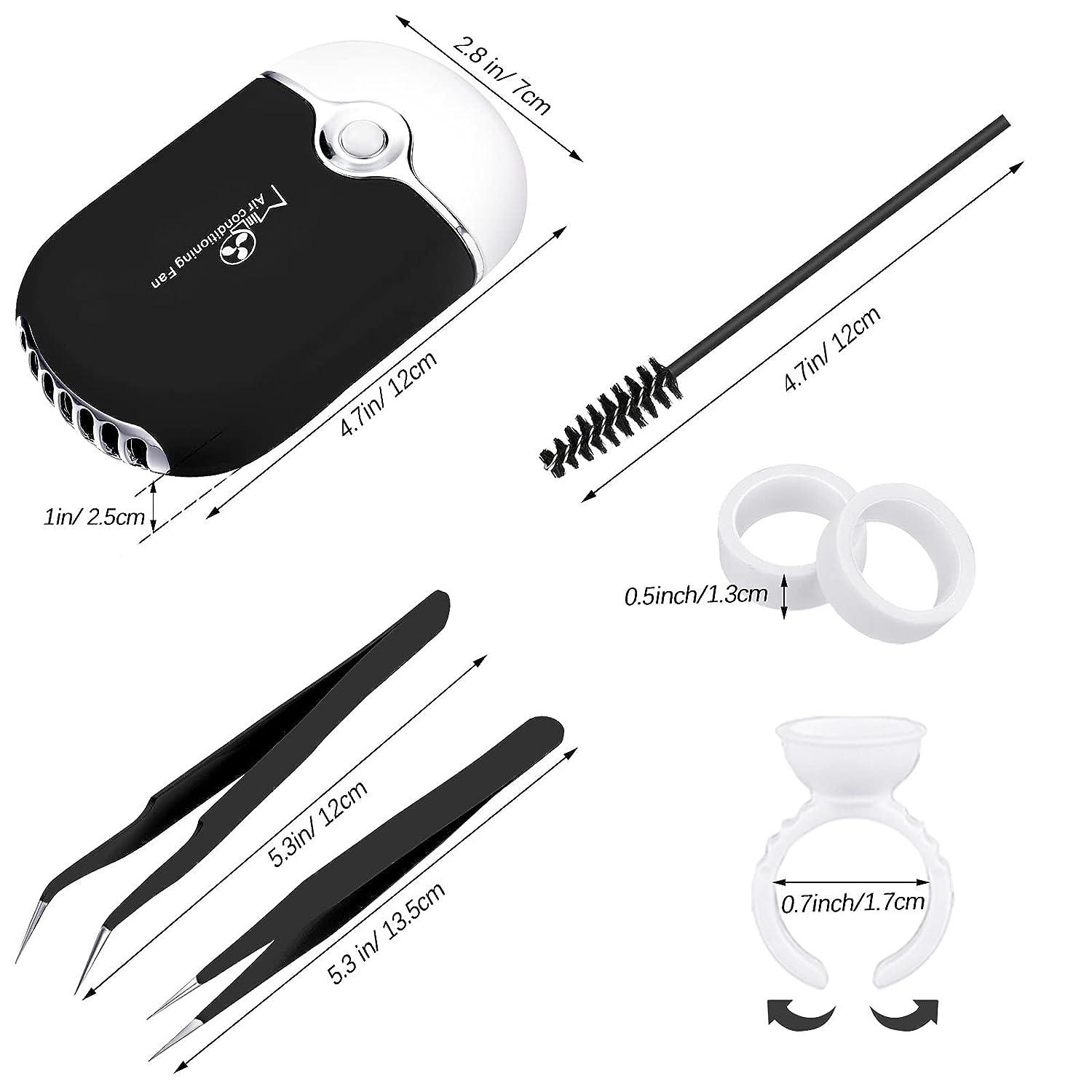 Honoson Eyelash Extension Supplies, USB Air Conditioning Blower, 2 Straight  and Curved Tweezers,100 Disposable Mascara, 50 Glue Ring Holder, 2 Tapes