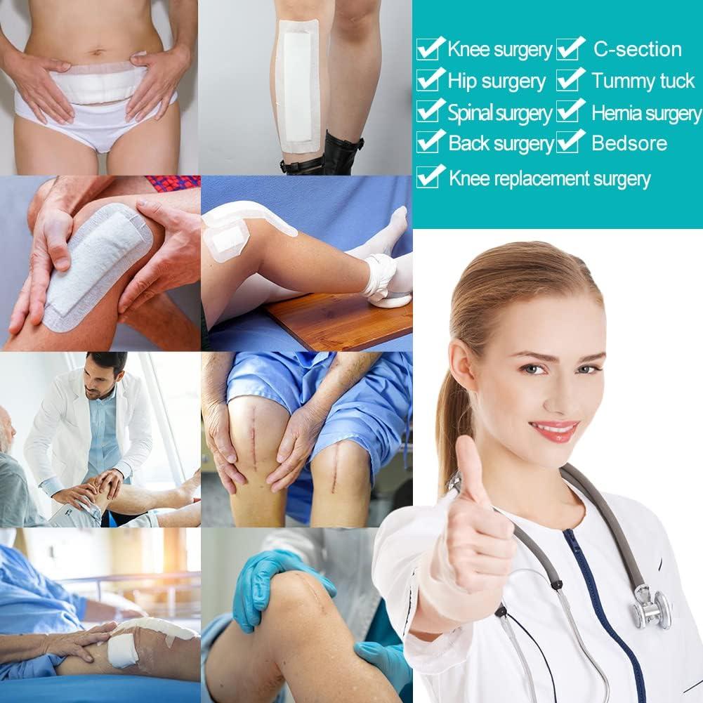 10 Pcs Breathable Knee Replacement Surgery Island Dressing  4x10 Inch Long  Post Surgery Bordered Gauze Bandage with Adhesive Border + Absorbent  Dressing Pad Hip Surgery Large Wound Incision Recovery 4 x 10 Inch (Pack  o