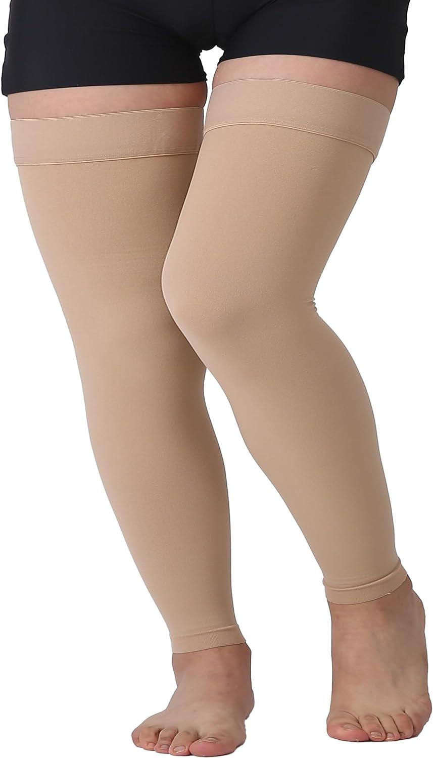 TOFLY Thigh High Compression Stockings Opaque 1 Pair Firm Support 20-30  mmHg Gradient Compression with Silicone Band Footless Compression Sleeves  Treatment Swelling Varicose Veins Edema. M 15-20mmhg Beige