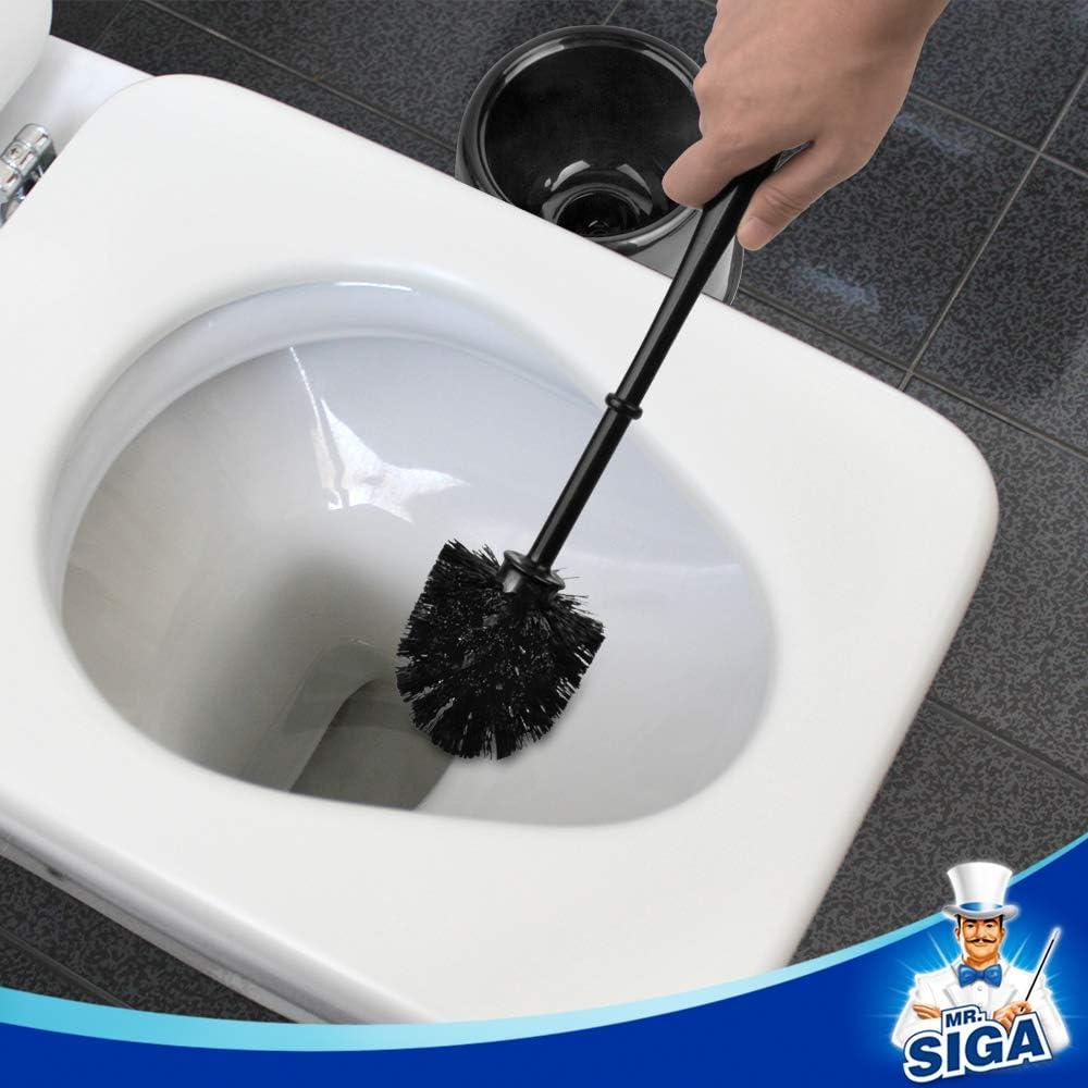 MR.SIGA Toilet Bowl Brush and Holder, Premium Quality, with Solid Handle and Durable Bristles for Bathroom Cleaning, Black, 1 Pack