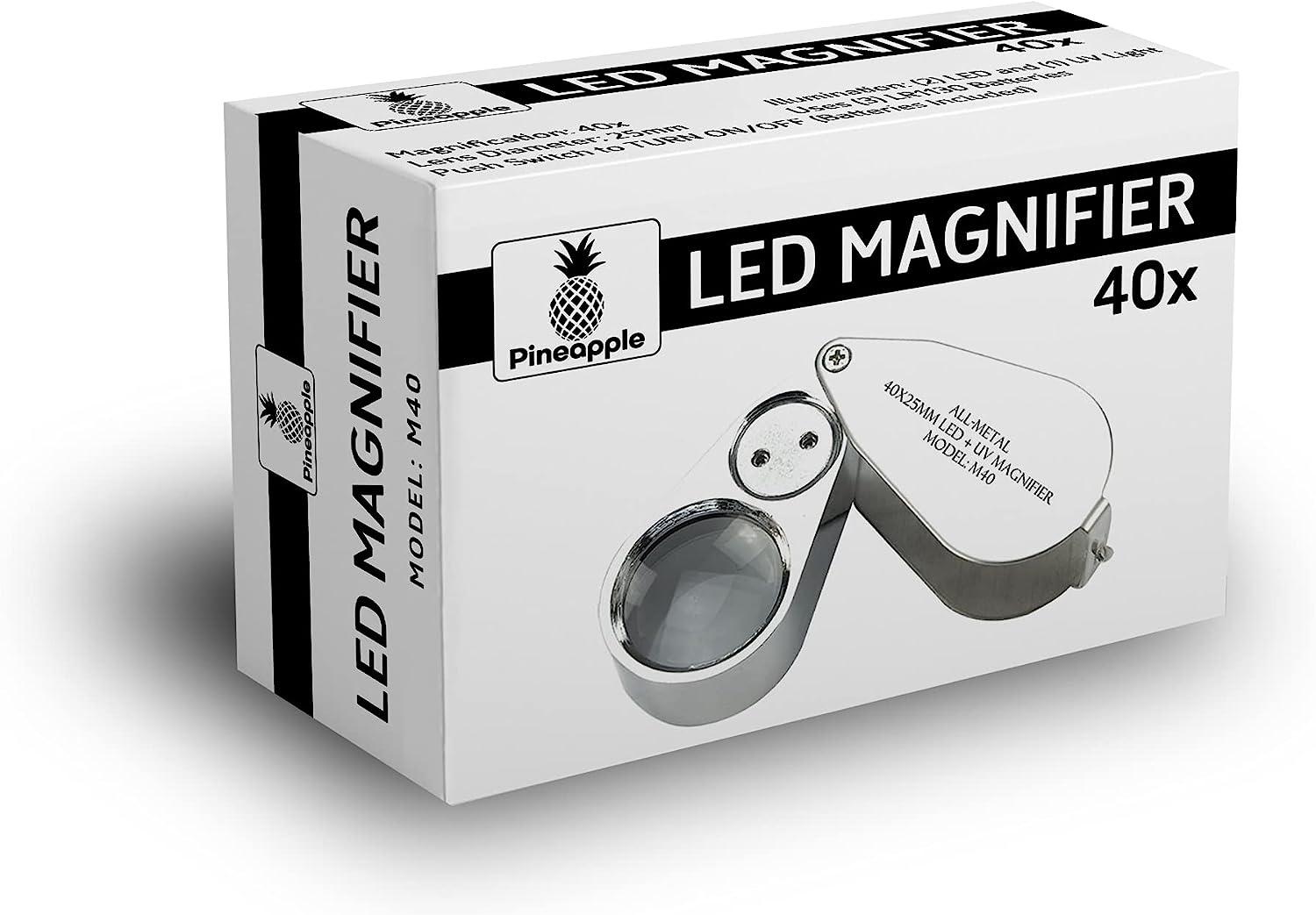 40X Metal Illuminated Jewelers Loop Magnifier Glass, Loupe