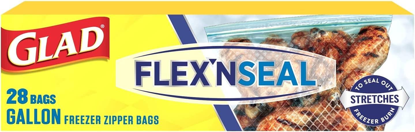 Glad Flex'n Seal Gallon Freezer Zipper Bags, 28 count