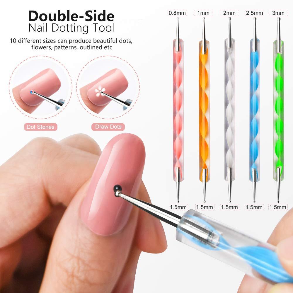 Spaidoon Nail Design Kit for Acrylic Nails Decoration with Nail Art Brushes Dotting Tool Nail Tape Strips Foil Flake Sticker Crystal Nail Rhinestones