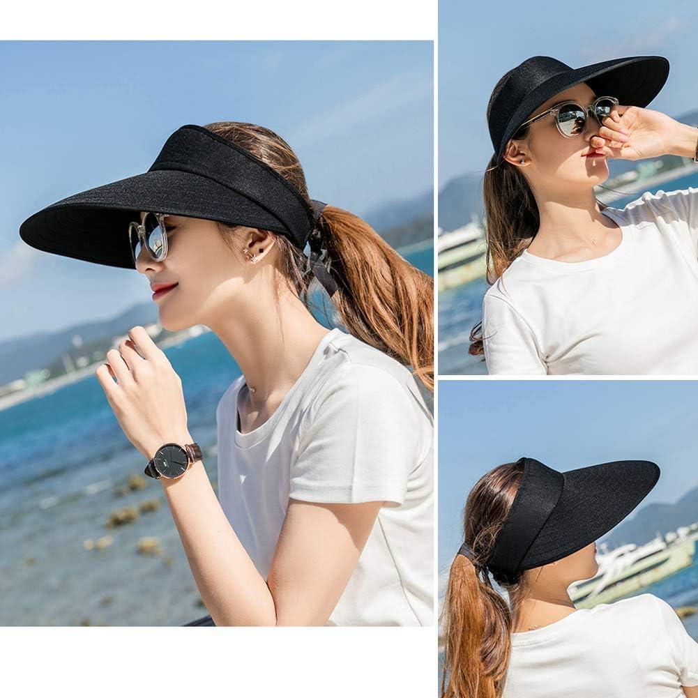 Women Wide Brim Anti-Uv Protection Hats Sun Visor Adjustable Cap Hat Beach  Chic
