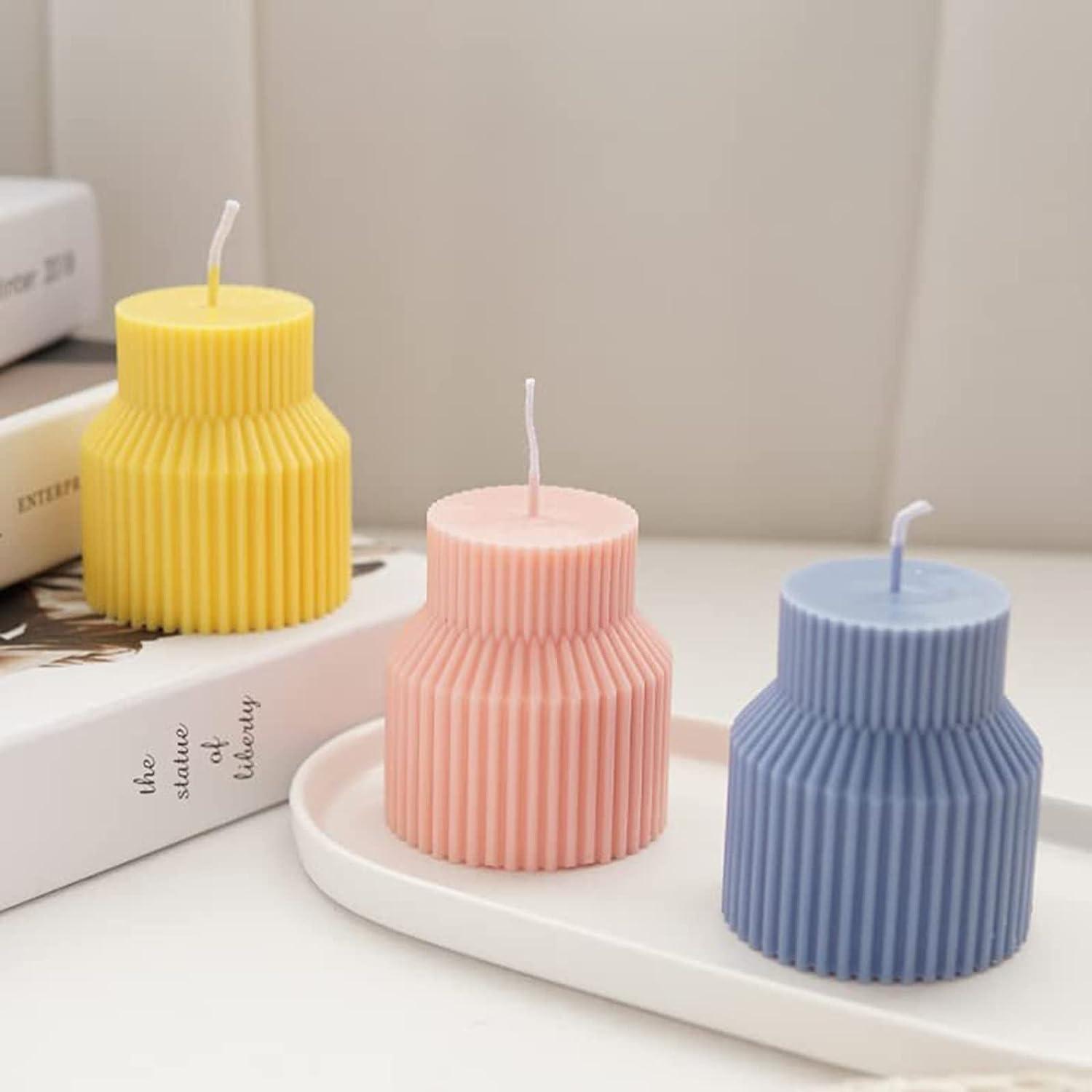 Roman Striped Tall Pillar Candle Molds Cylindrical Aesthetic Twist Silicone  Mould Geometric Abstract Decorative Soy Wax Mold