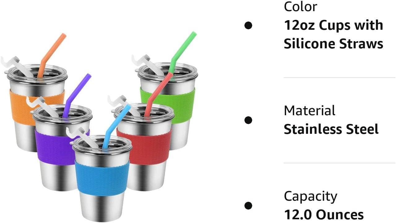 Yummy Sam Stainless Steel Cups with Straws and Lids,Spill-proof Kids Water Tumblers Dishwasher Safe, Unbreakable Toddle Cups with Full Wrapped