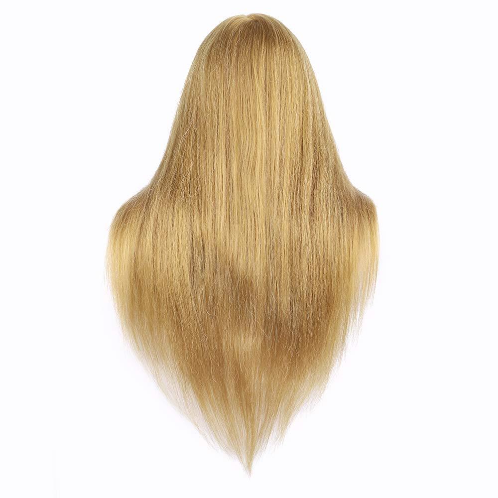 Medo Mannequin Head 26 inch with 50% Real Hair Brown Practice Training Head Synthetic Long Straight Hair Dresser Training Head Doll Cosmetology