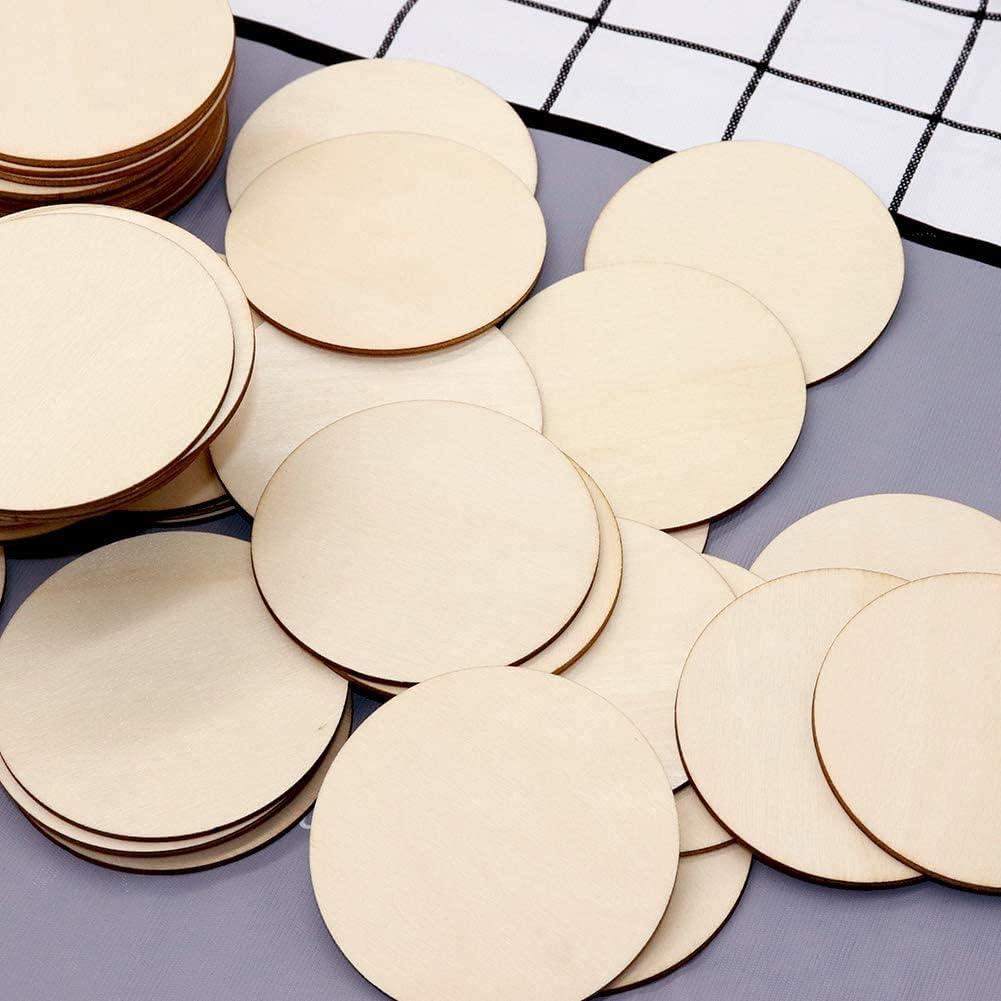 100 Pieces 4 inch Wooden Circles, Unfinished Round Wooden Cutouts, Natural Round Wood Slices for Drinks, DIY Crafts, Coaster, Painting, Staining, Lase