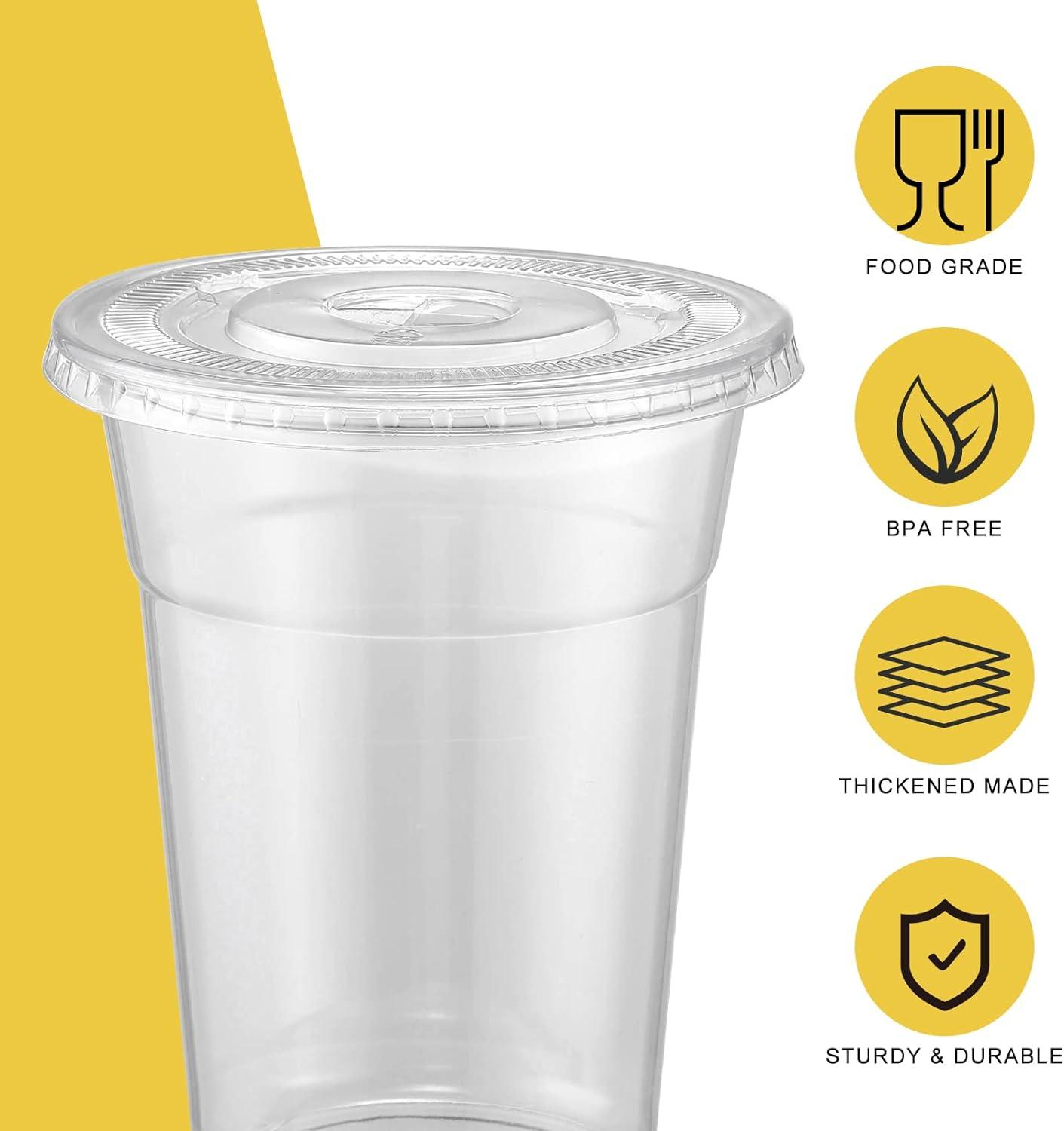 VITEVER 100 Sets - 16oz Plastic Cups with Lids and Straws Disposable Cups  for Iced Coffee Smoothie