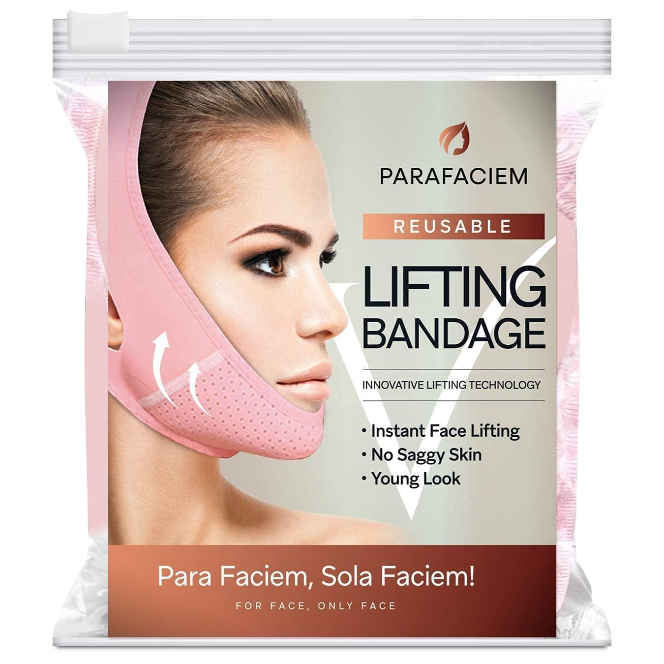 ParaFaciem Reusable V Line Mask Facial Slimming Strap - Double Chin Reducer  - Chin Up Mask Face Lifting Belt - V Shaped Slimming Face Mask (2PCs),Pink