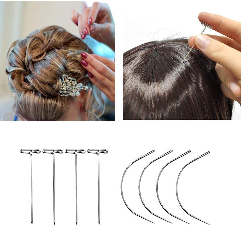 Mandala Crafts Blonde Hair Weave Needle and Thread Set - Hair Needle and Thread Kit for Sewing Hair – 70 C Needles T Pins 24 Hair Weaving Thread for