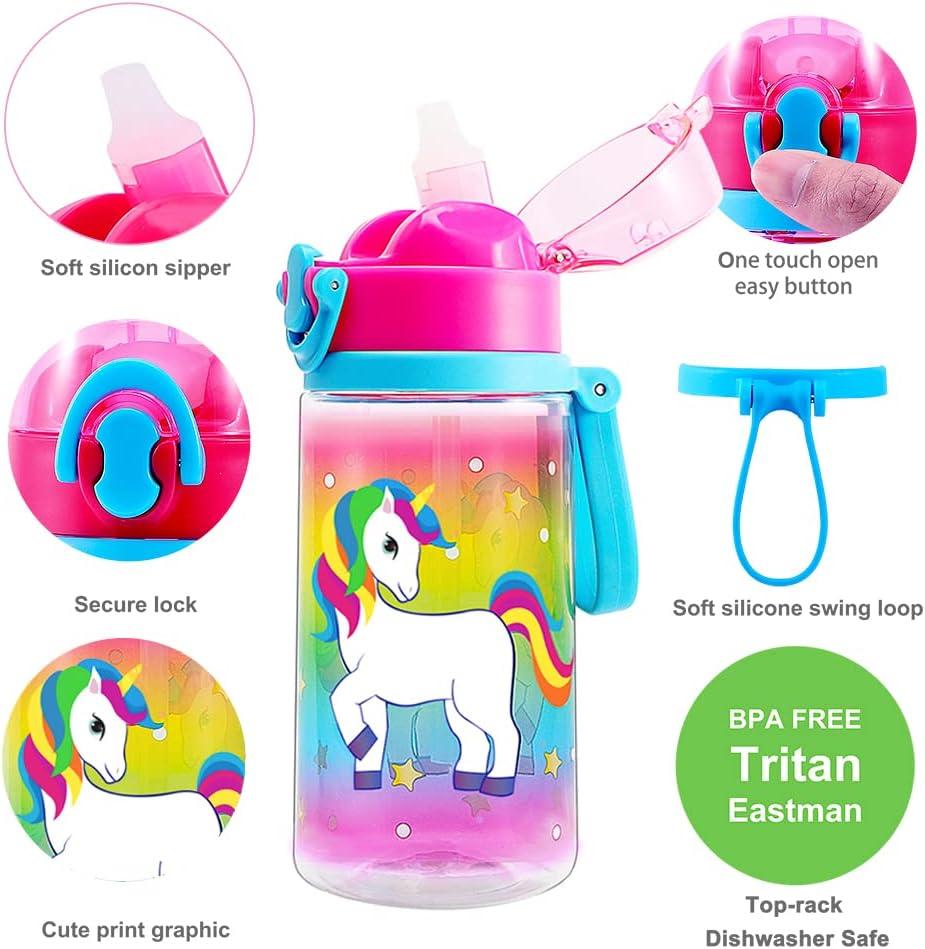 18oz Kids Water Bottle With Straw Leak Proof Flip Top Lid Bpa Free