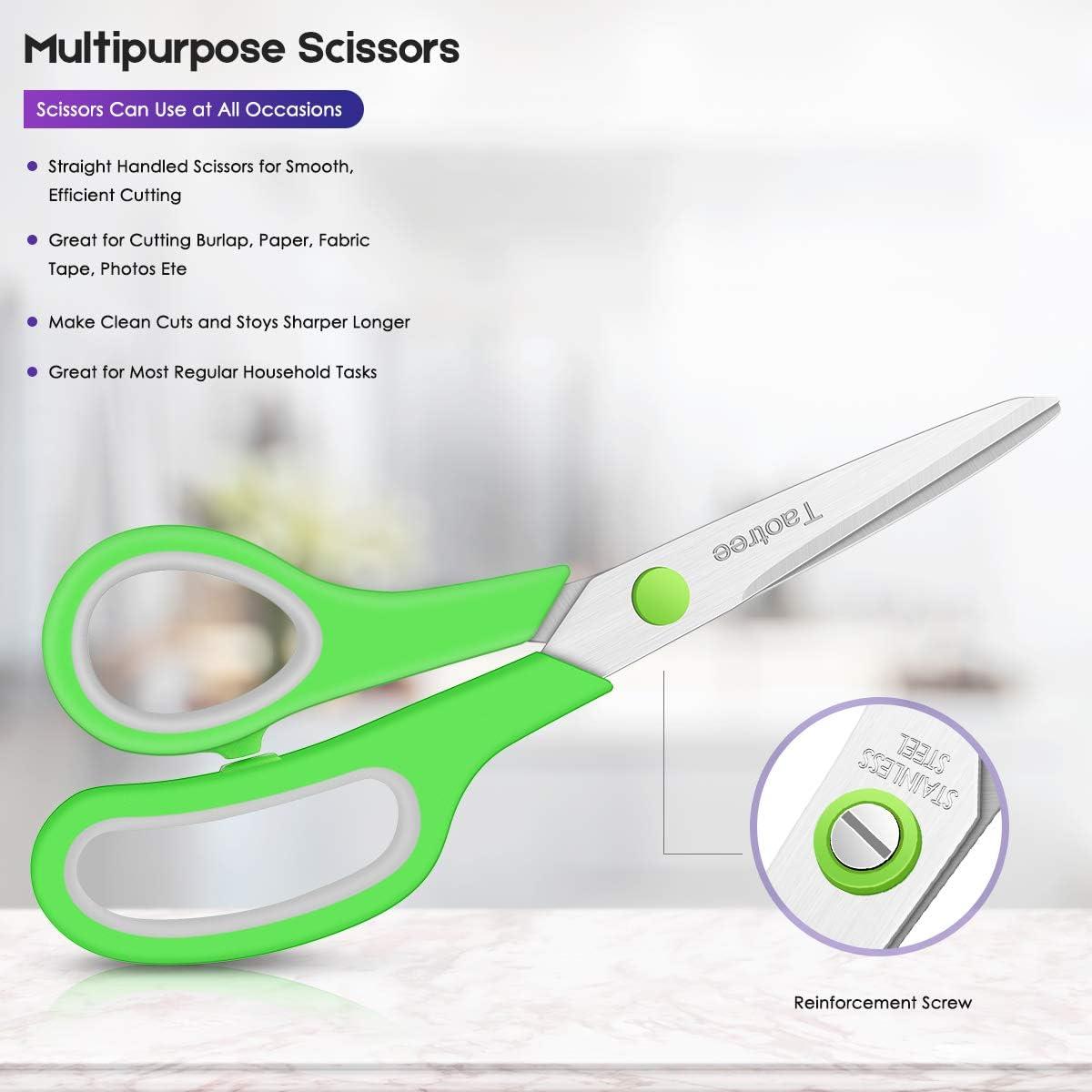 8 Multipurpose Scissors Bulk Pack of 3, Ultra Sharp School Scissors with Comfort Grip Handle, Sturdy Sharp Scissors, Purple