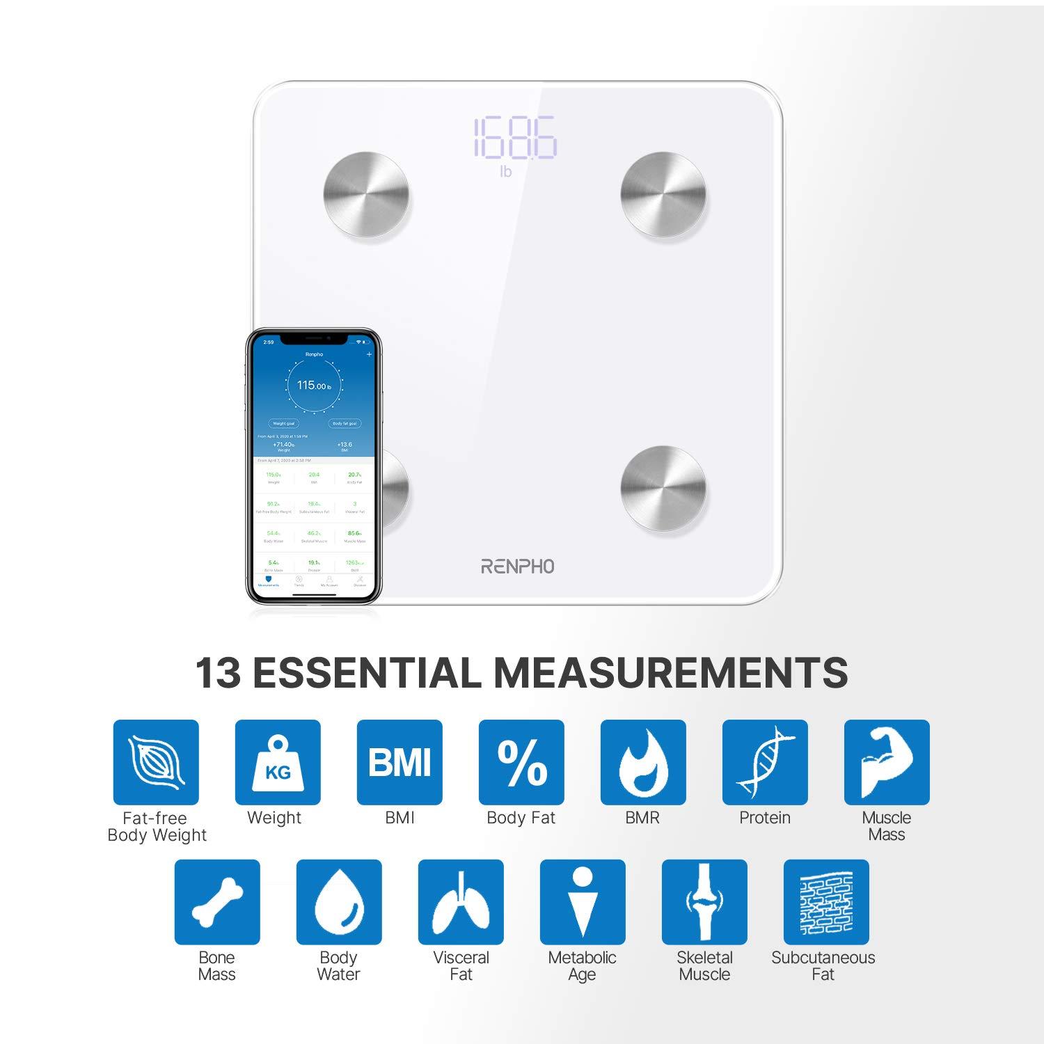  RENPHO Body Tape Measure, RENPHO Bluetooth Body Fat  Scale,Digital Bathroom Scale,BMI Scale,400 lbs : Health & Household