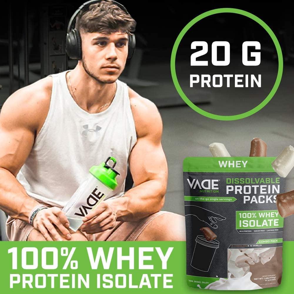  VADE Nutrition Dissolvable Protein Packs - 100% Whey Isolate  Protein Powder Vanilla Milkshake - Low Carb, Low Calorie, Lactose Free,  Sugar Free, Fat Free, Gluten Free - 16 Packets To Go : Health & Household