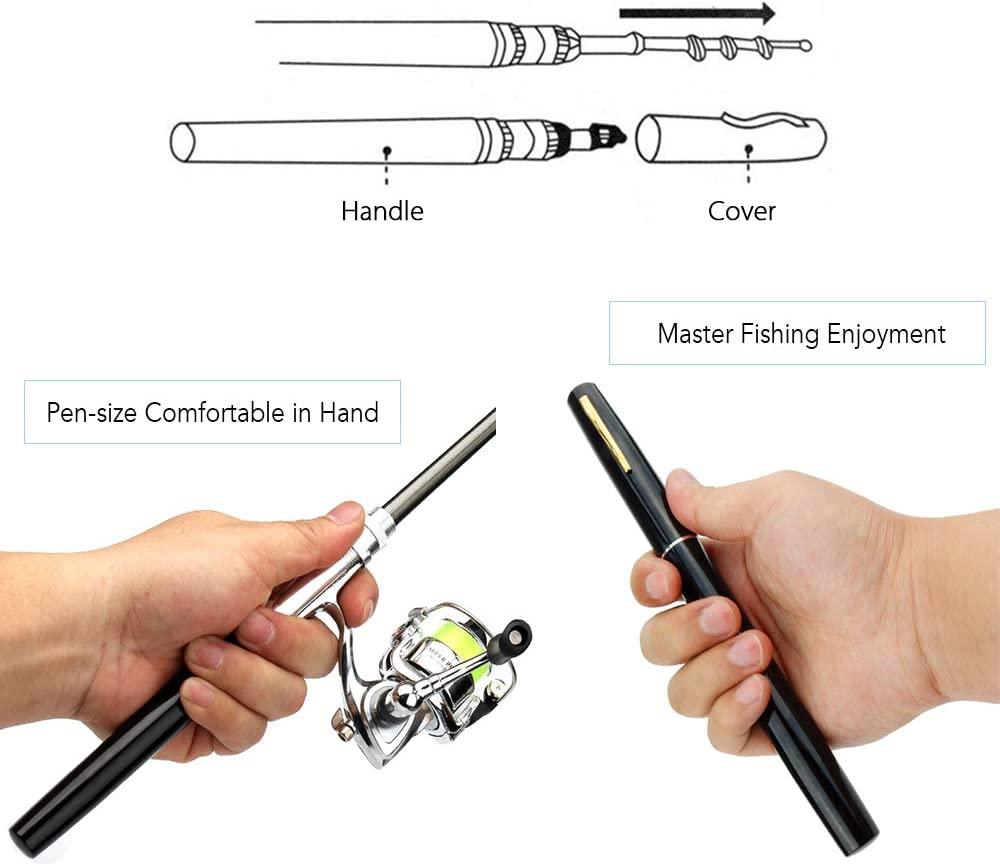  Mini Portable Pocket Fishing Rod Telescopic Fishing Pole Kit  with Fishing Rod and Spinning Reel Combo Kit for Saltwater Freshwater  (Black) : Sports & Outdoors
