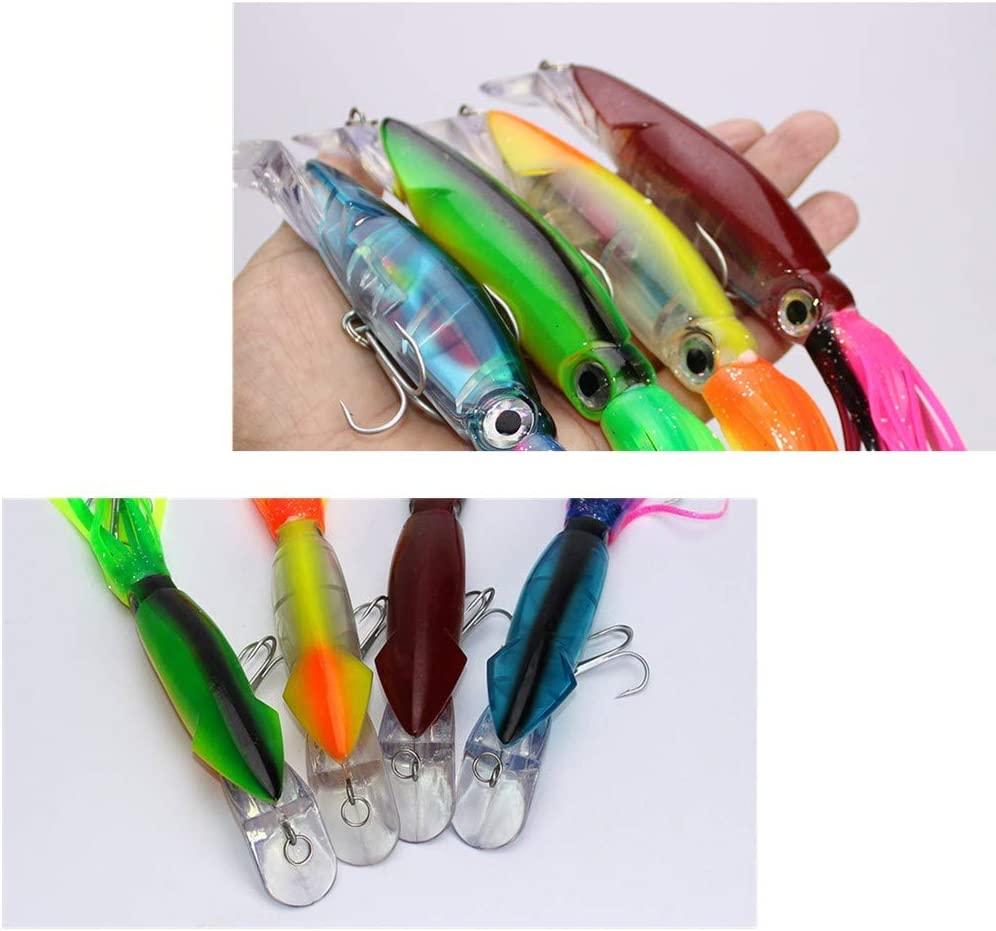 DAMIDEL 4 Pcs Large Simulation Squid Fishing Lures Bait Kit,3D Holographic  Eyes,Built-in Multicolored Lead BlocksThrough Heavy Duty ,Stable and  Tempting 4 color