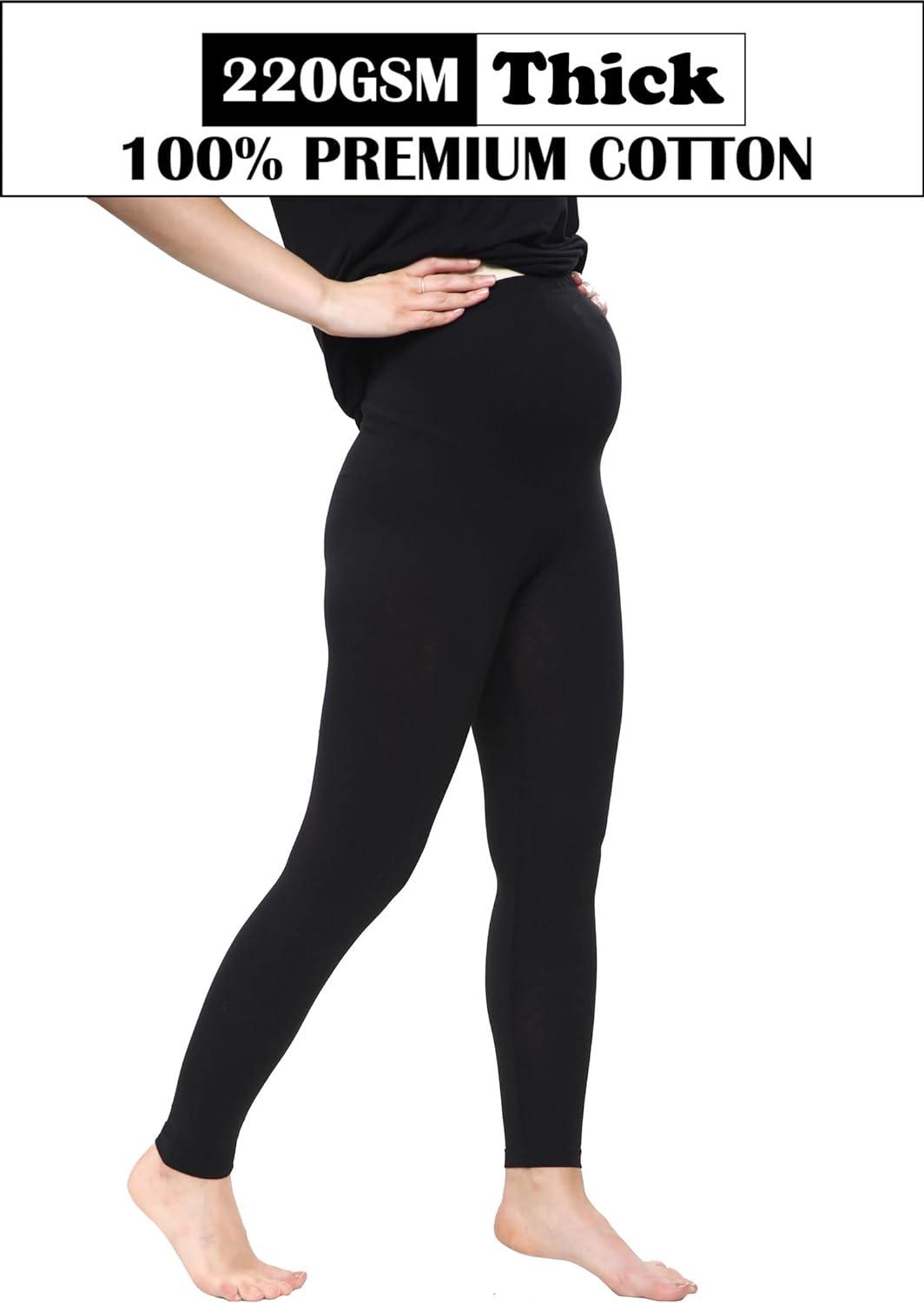 YAHOMI Womens Ladies Maternity Over Bump Stretchy Adjustable Full Ankle  Length Soft Cotton Leggings Size 8 to 20 14 Black