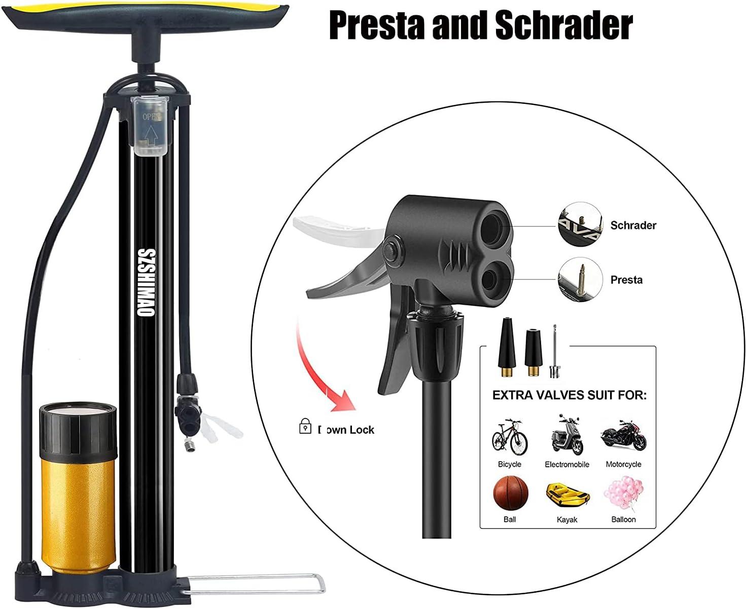 SZSHIMAO Portable Bicycle Pump - High Pressure Bike Pump - Fits Presta &  Schrader Valve - 160 PSI - Bicycle Tire Pump - Air Pump with Ball Needle  for All Road, Mountain