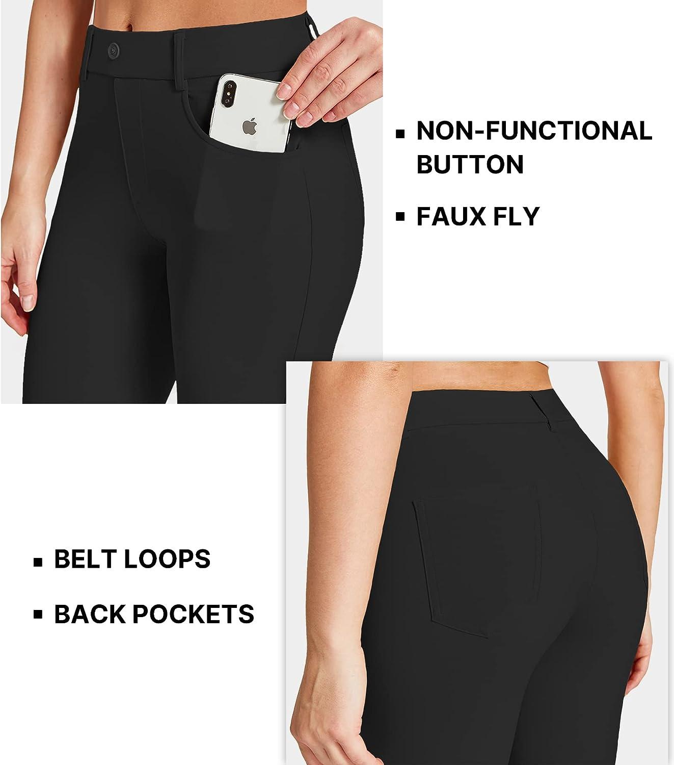  4 Pockets/Belt Loops,Petite Womens Bootcut Yoga Dress Pants  Work Slacks,29,Khaki,Size L