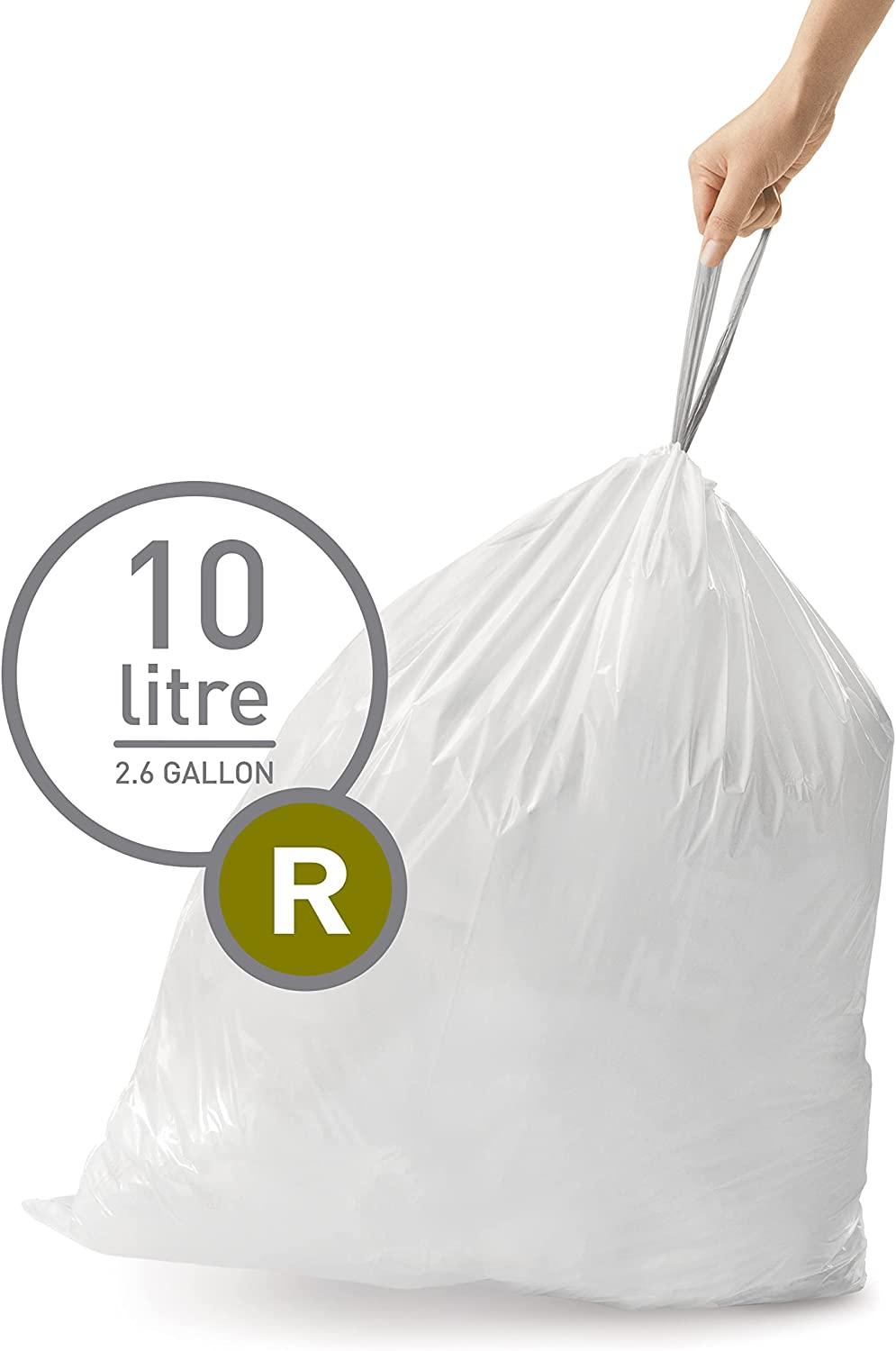 simplehuman Code R Custom Fit Drawstring Trash Bags in Dispenser Packs, 60  Count, 10 Liter / 2.6 Gallon, White 60 Liners Trash Bags