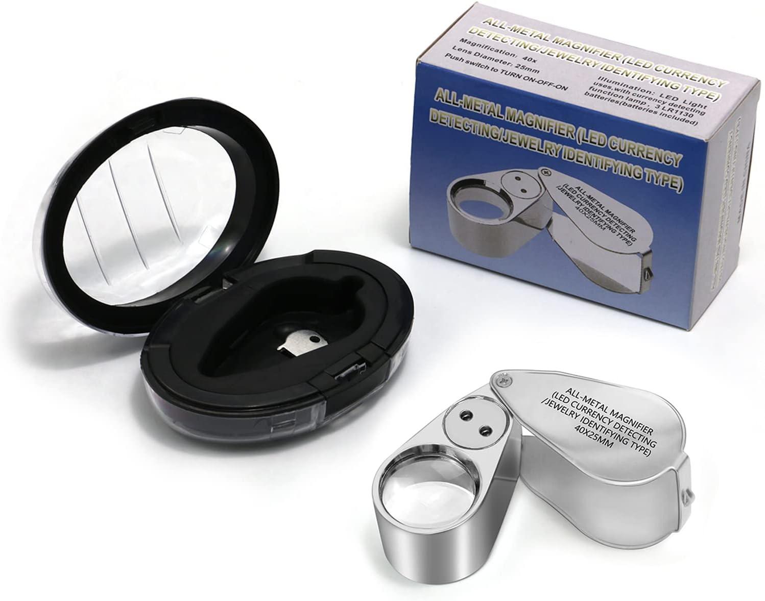 40 Magnification 25mm LED Jeweler Loupe Magnifying