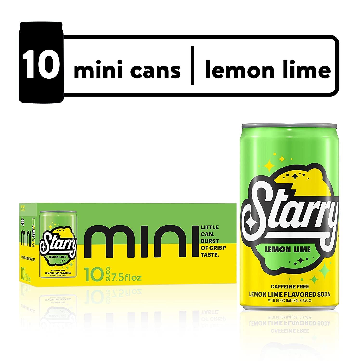 Starry Lemon Lime Soda, Caffeine Free, Mini Cans, 7.5 Ounce (Pack of 10)