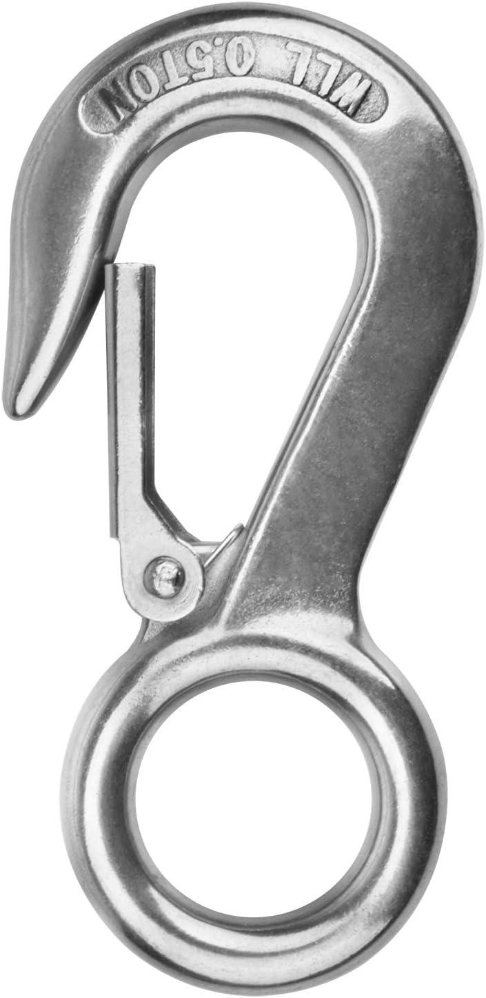 MOUNTAIN_ARK 4 Pack Fast Eye Safety Snap Hook 304 Stainless Steel Spring Hook  with 1 inches Round Eyelet Boat Slip Hook Carabiner Clips Heavy Duty 1100  lb (Size: 4 inches)