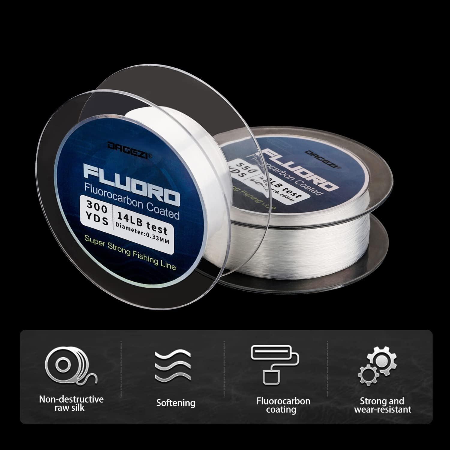 DAGEZI Fluorocarbon Coated Fishing Line 300yds / 550yds Faster Sinking  Abrasion Resistant Invisible Super Strong Fishing Line 550.0 Yards 25lb (11.33kg)-0.45mm