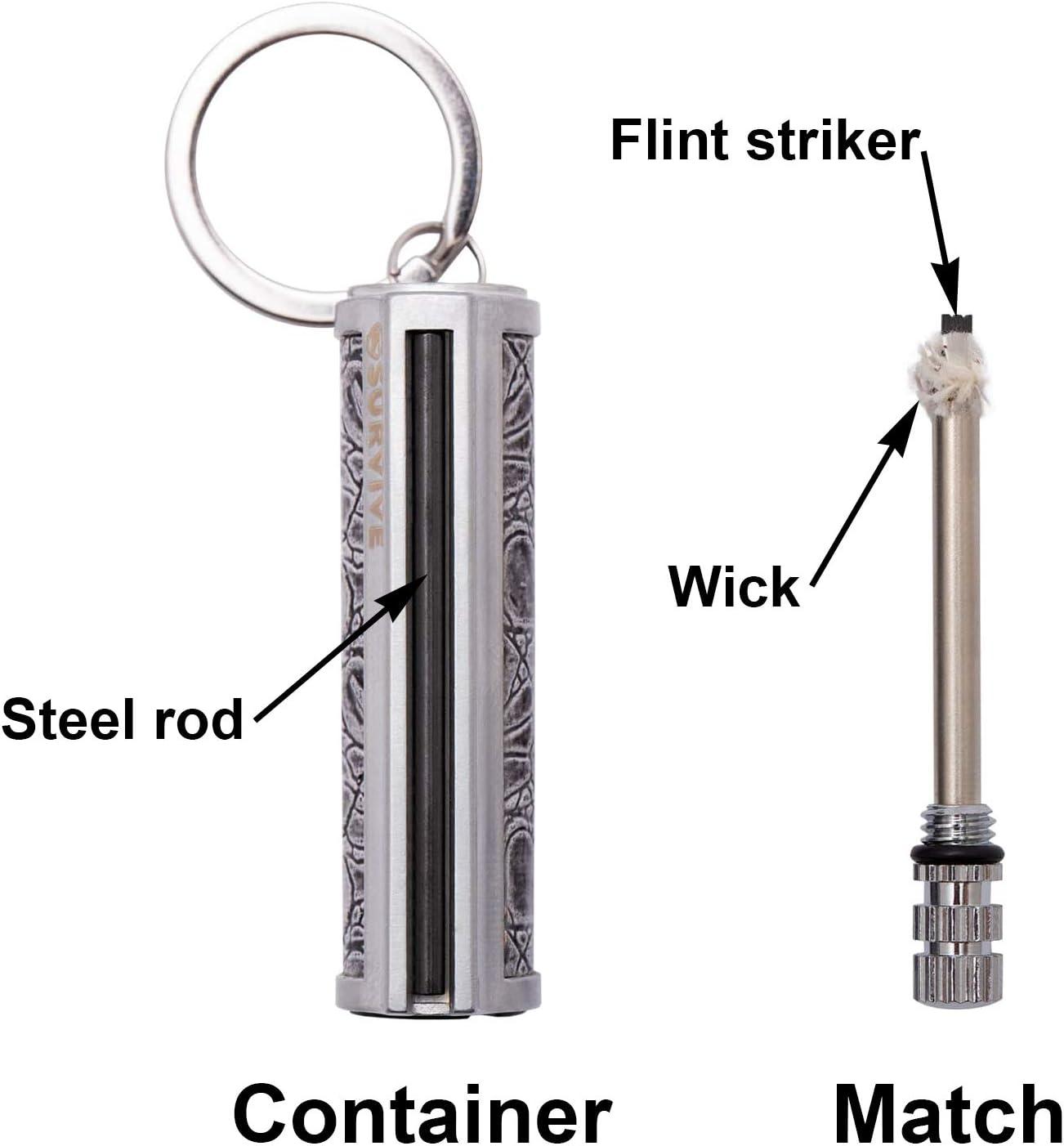 SURVIVE Permanent Match Metal, 2 Pack, Reusable Survival Fire Starter  Lighter, Emergency Waterproof Keychain Striker Stick Kit Gold
