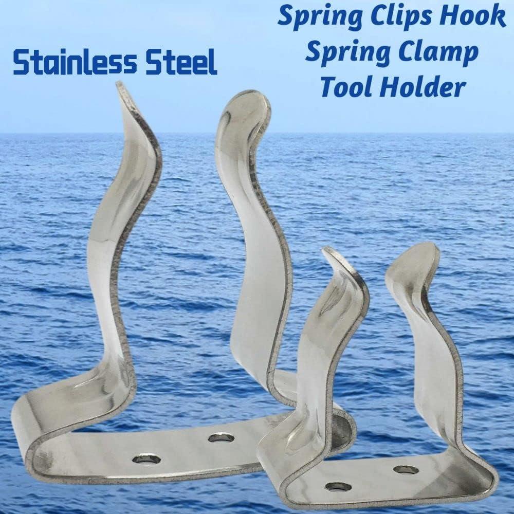 Spring Clips Hook Spring Clamp Tool Holder -Marine Grade Stainless Steel,  For Boat Hook, Boat Pole, Gaff, Fishing Rod, Oar, Paddle, Brooms, Mop