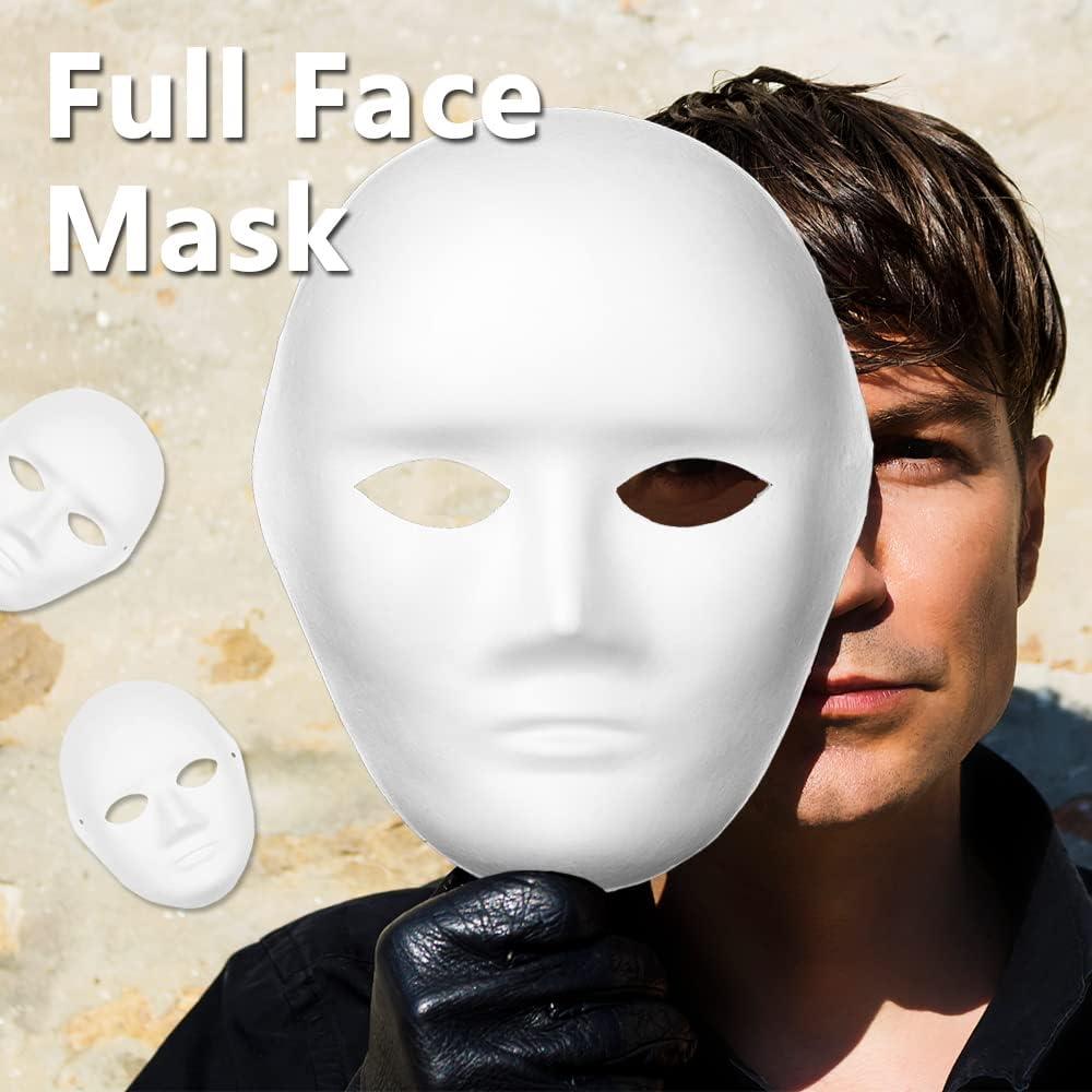 12-Pack White Half Face Mask for Halloween Costume Party, DIY Mask, 6 Designs