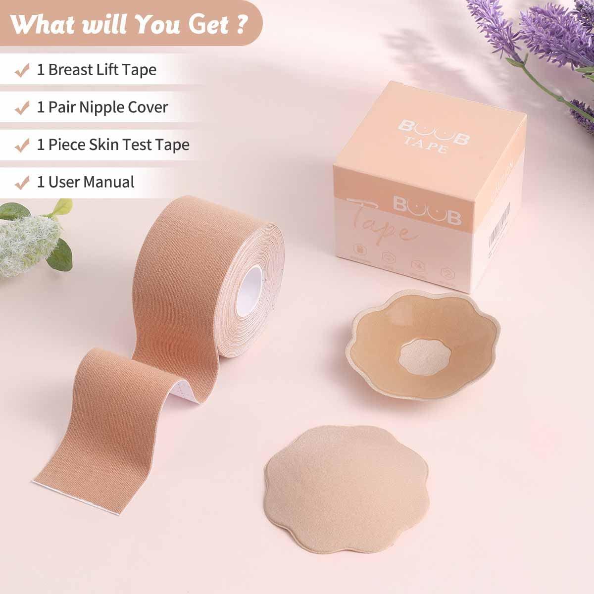 Boob Tape Bra Tape with 10 Pcs Petal Backless and 2 Pcs Silicone Nipple  Cover Set, Breathable Breast Lift Tape Athletic Tape with Breast Petals  Disposable Adhesive Bra for A-E Cup Large