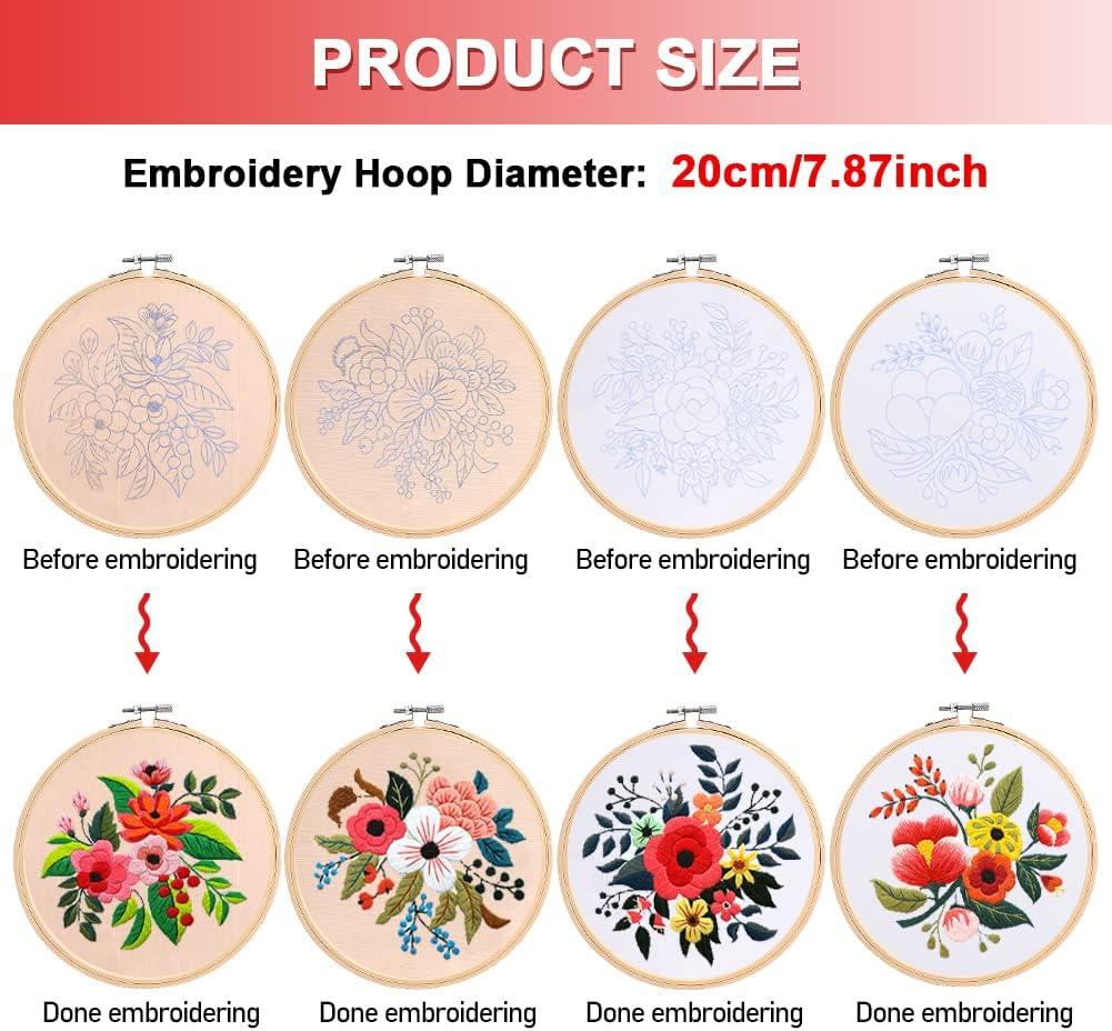 4 Sets Funny Embroidery Kit for Beginners Embroidery Kit for Art Craft  Handy Sewing Include Embroidery Clothes with Pattern Embroidery Hoops  Instructions Color Threads Needle Kit(size:7.87inch)