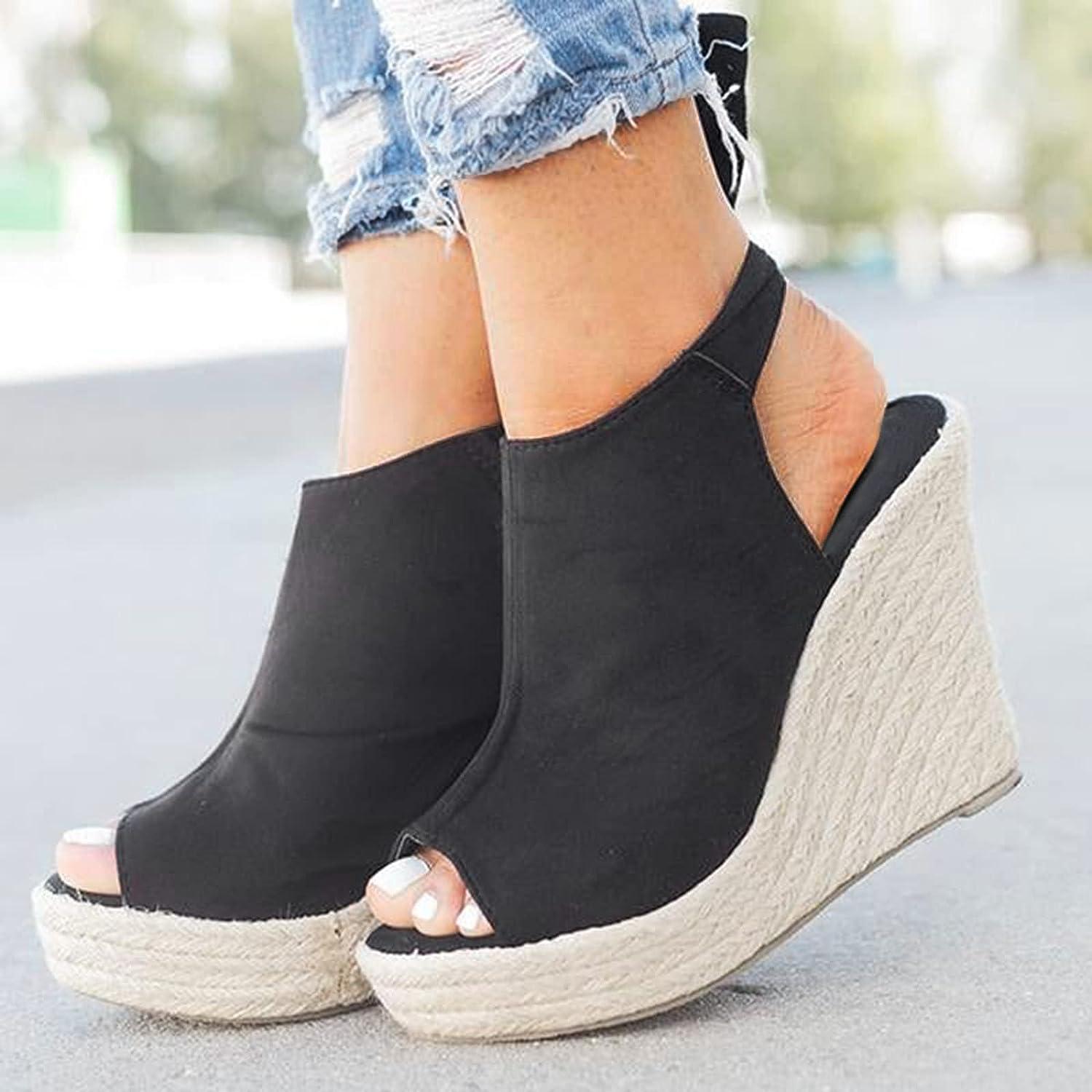 Wedge Sandals for Women Casual Summer Open Toe Buckle Ankle Strap