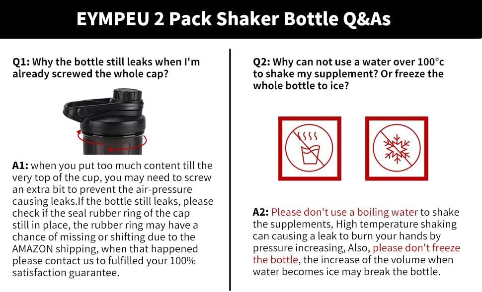 EYMPEU 2 Pack 24oz Shaker Bottle for Work Out Dishwasher Safe BPA &  Phthalate free Leakproof. Solid Screw lid Shaker Bottles for Protein Mixes  Black