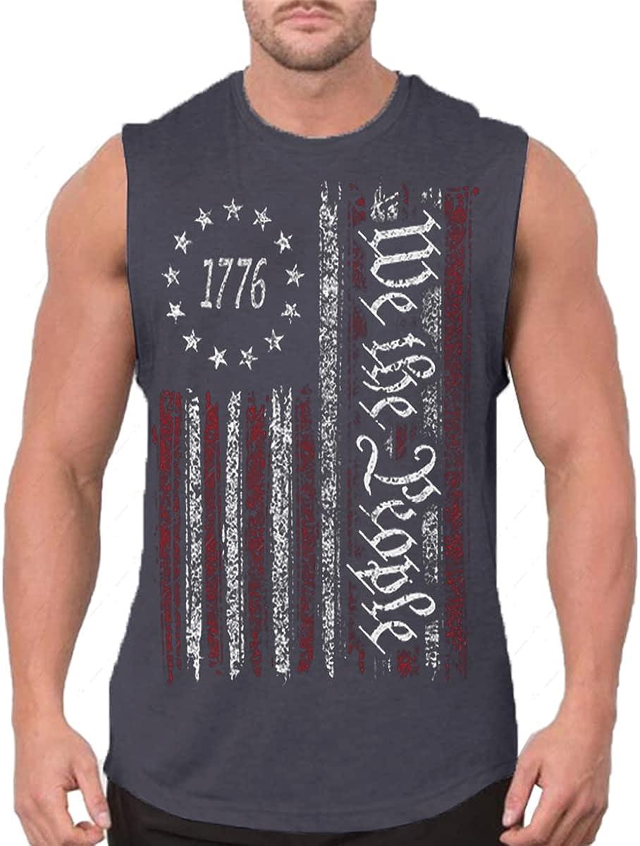 Heralady 4th of July Shirts Mens Muscle Tank Top 1776 Sleeveless Graphic Gym  Workout American Flag Shirt X-Large Grey