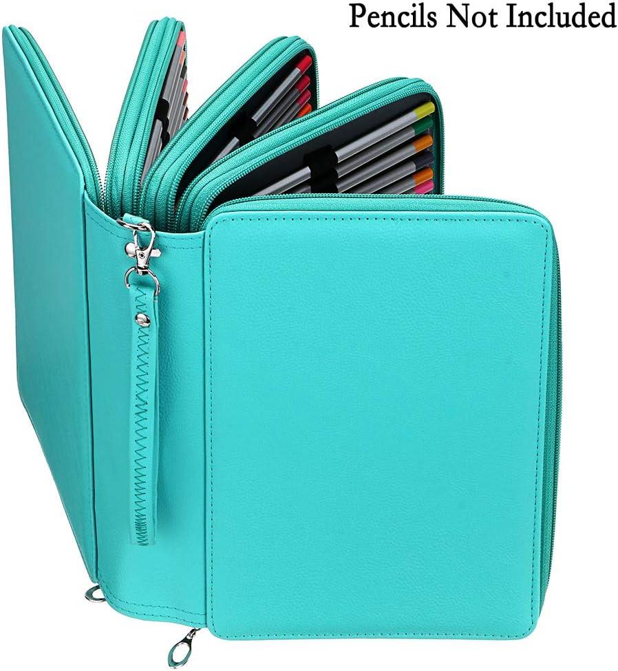 Catekro Pencil Case and Colored Gel Pen Organizer PU Leather Large Capacity  Portable Pen Bag 120 Colors 127 Slots, Lake Green